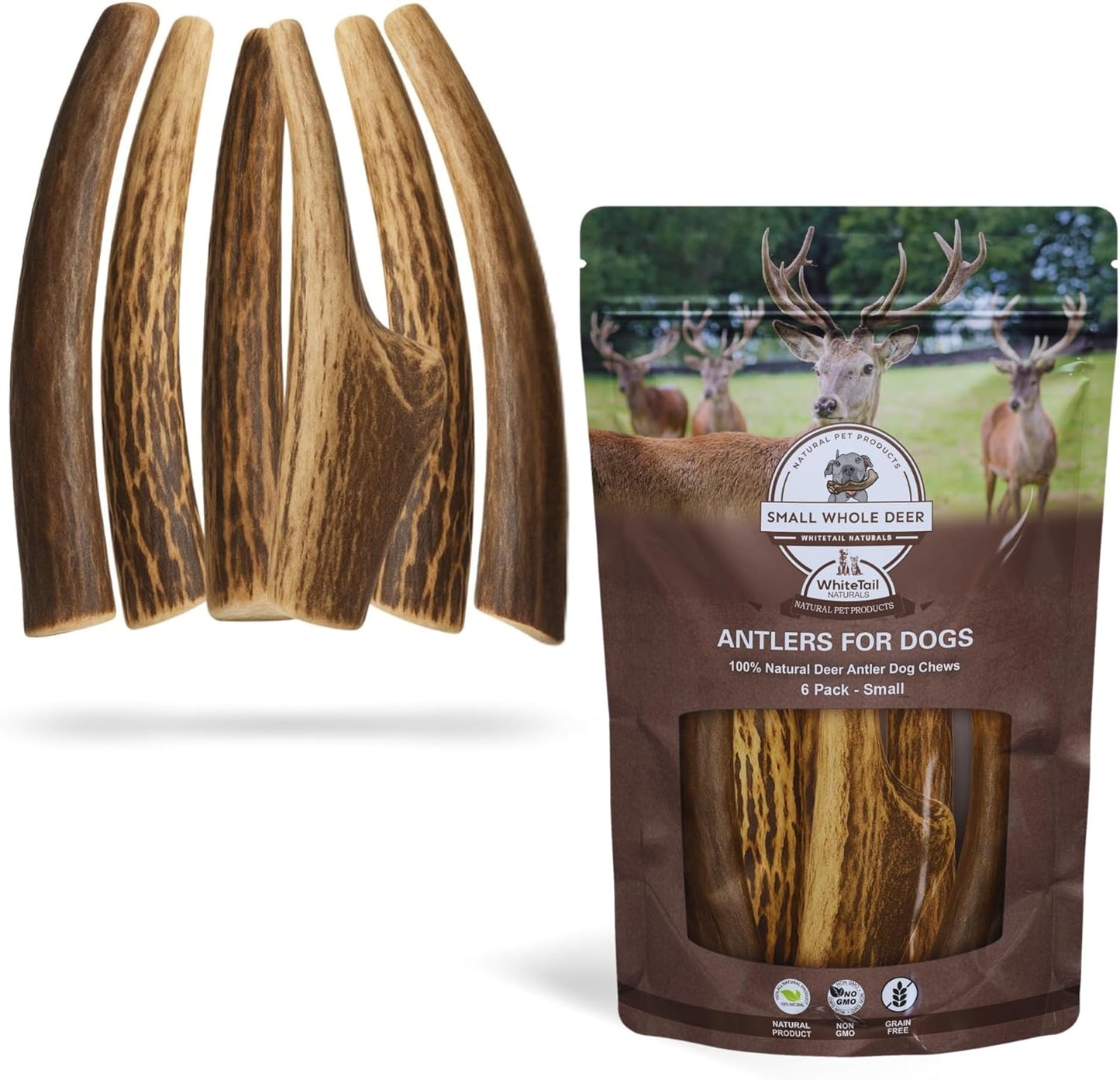 Natural Deer Antler Chews for Small Dogs - 6 Pack of 4-6ftin
