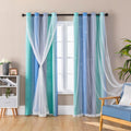 Blue Green Grey 54 in Blackout Rainbow Curtains for Girls Bedroom