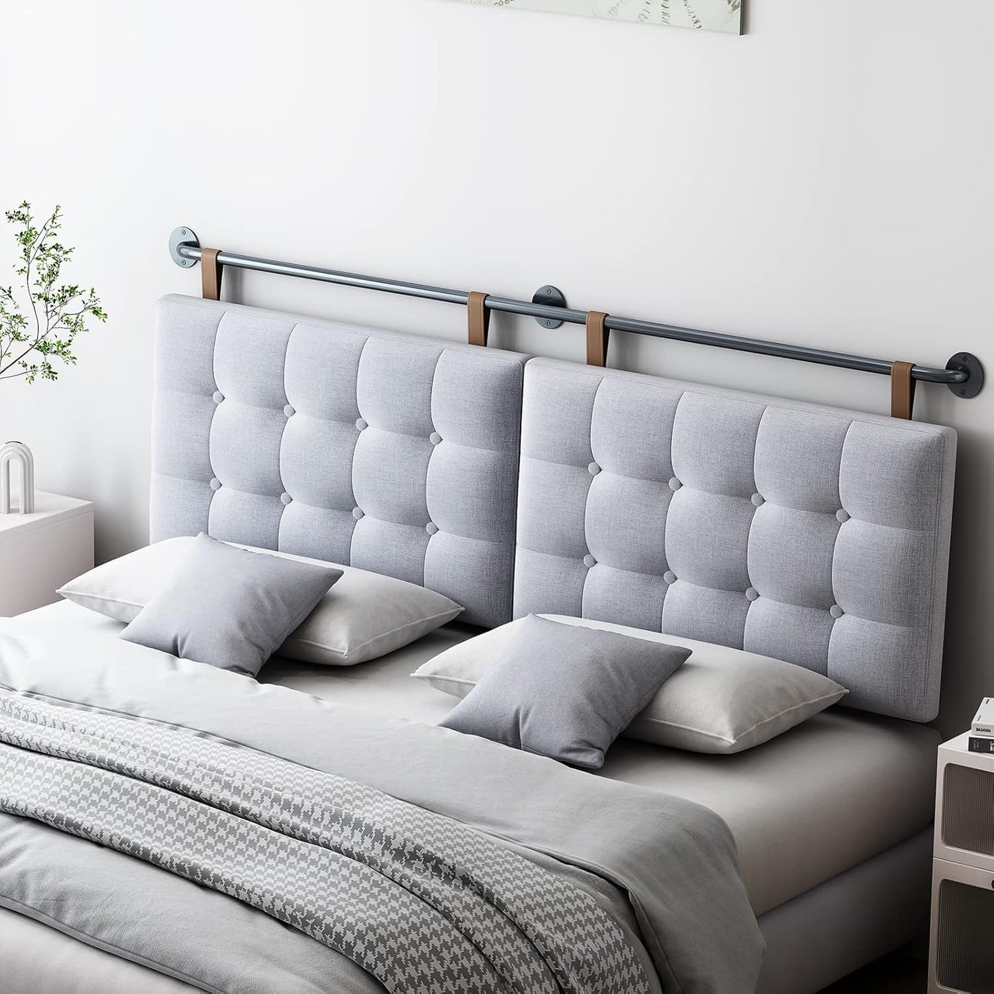 King Headboard with Gray Button Tufting for Adjustable Beds