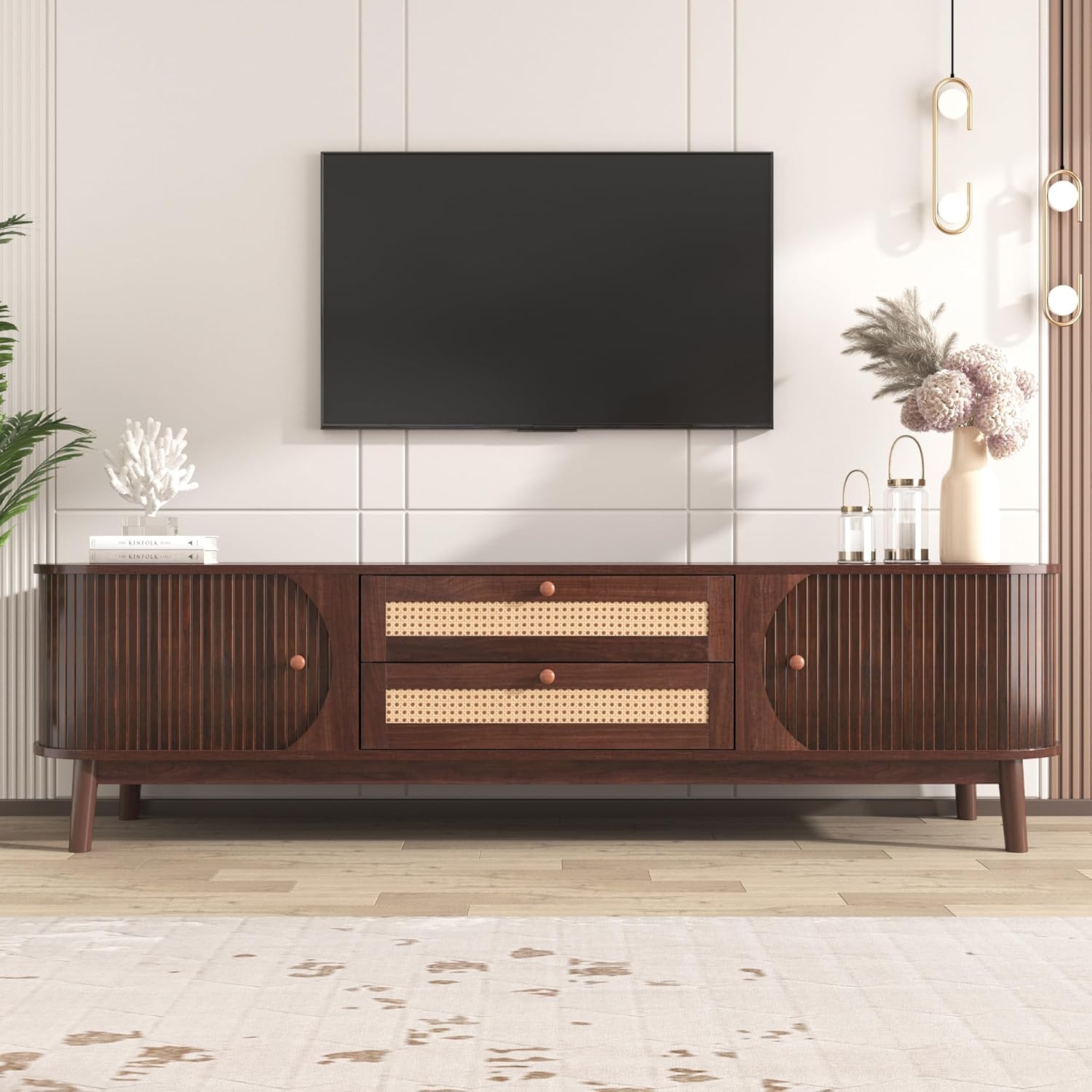 Merax 75 Rattan TV Stand: Modern Farmhouse Style