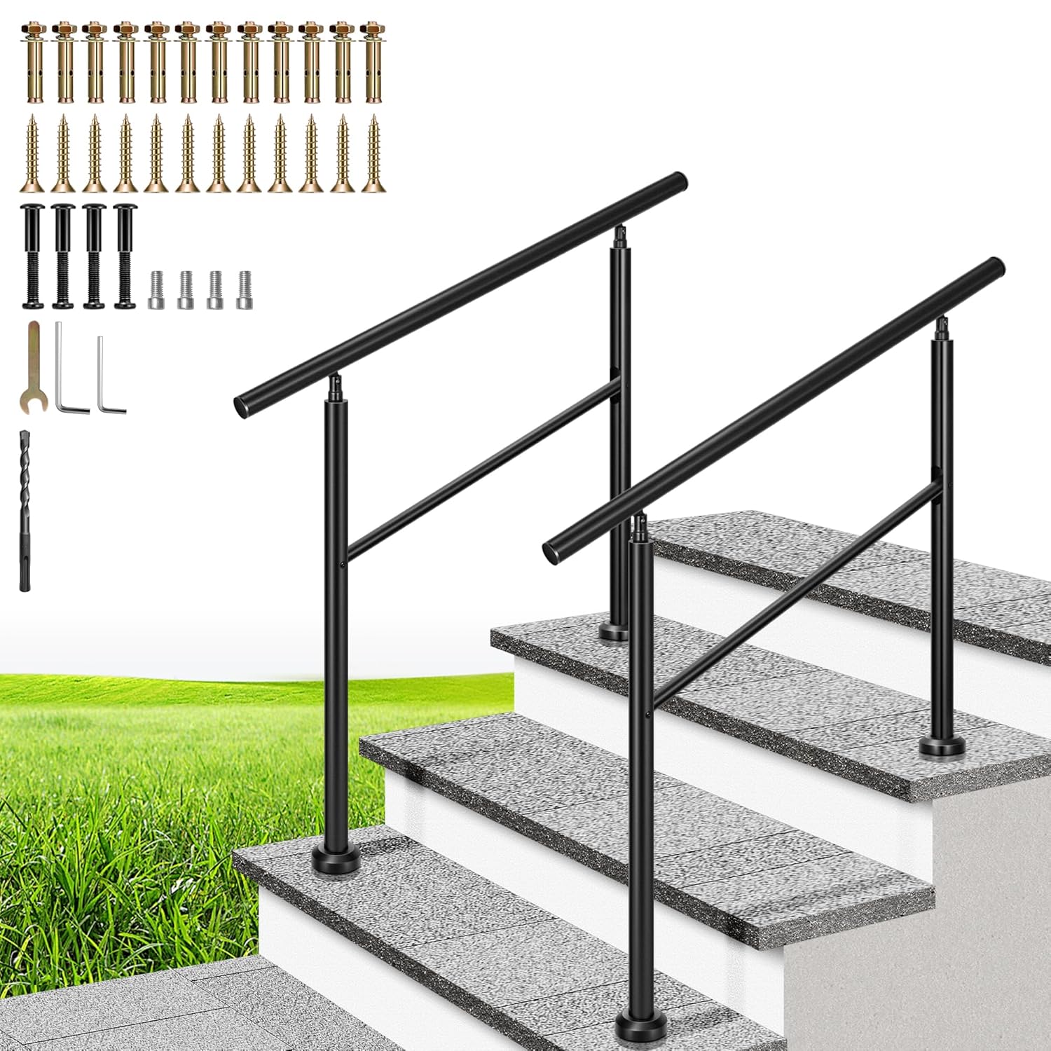 VIVOHOME 2-Pack 3 Step Hand Rails for Outdoor Steps Safety