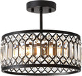 Crystal Black Ceiling Light 12.2 in Semi Flush Mount - Modern Crystal