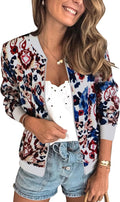 ECOWISH Women's Stylish Floral Zip Bomber Jacket for Fashion
