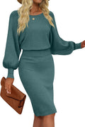 Women's Puff Sleeve Ribbed Bodycon Midi Dress - Soft Knit