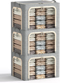 66L Light Grey Linen Clothes Storage Bins (3 Pack) - Foldable