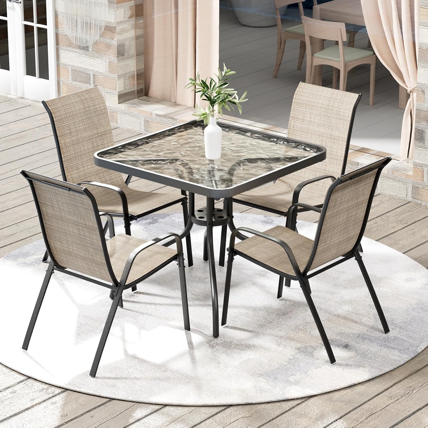 Arlopu 5 Piece Outdoor Patio Dining Set for Garden and Poolside