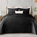 Queen Full Size Black Soft Quilt Set - Lightweight All-Season Coverlet