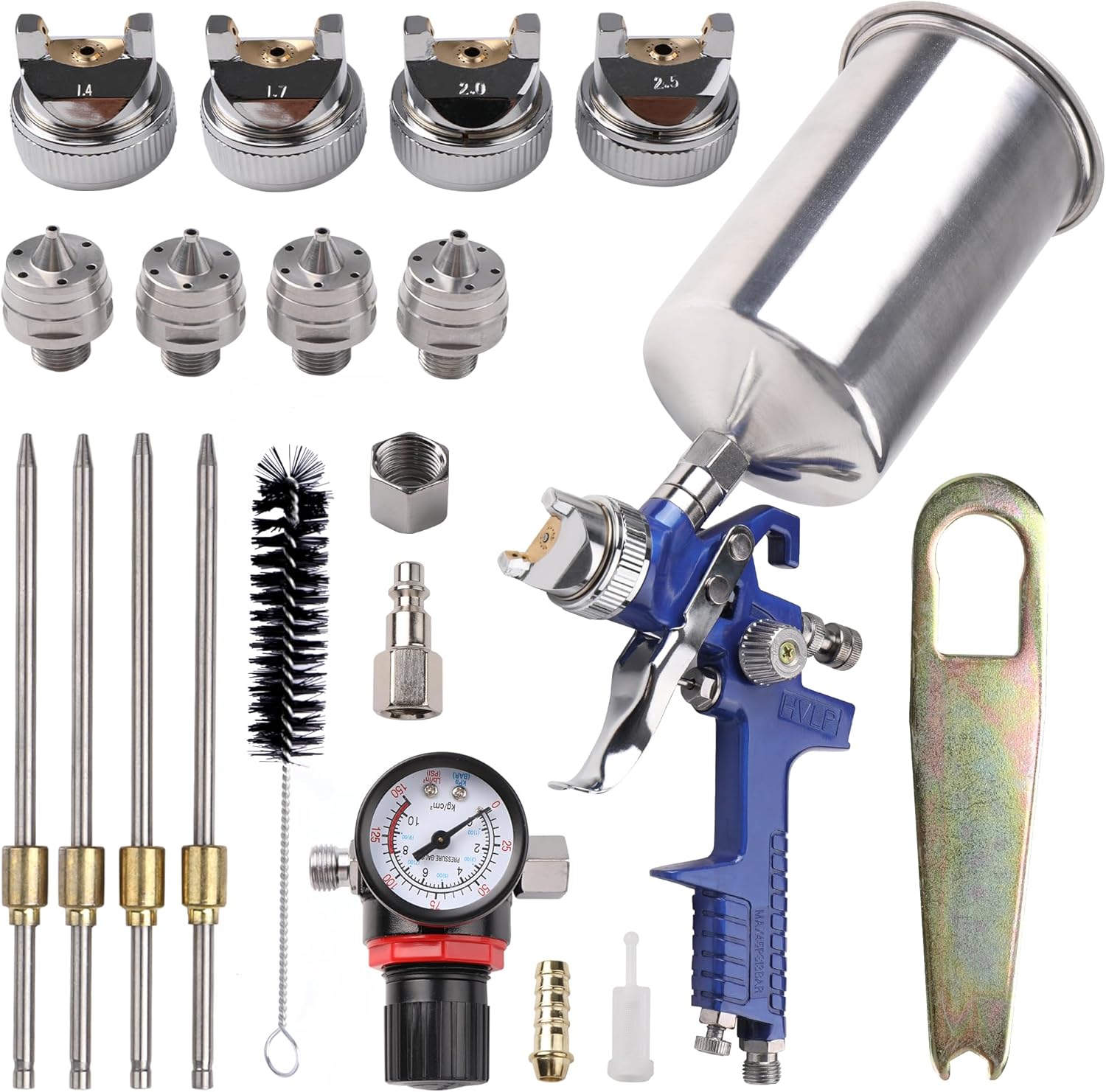 HVLP Gravity Feed Spray Gun Kit with 4 Nozzles for Auto Paint