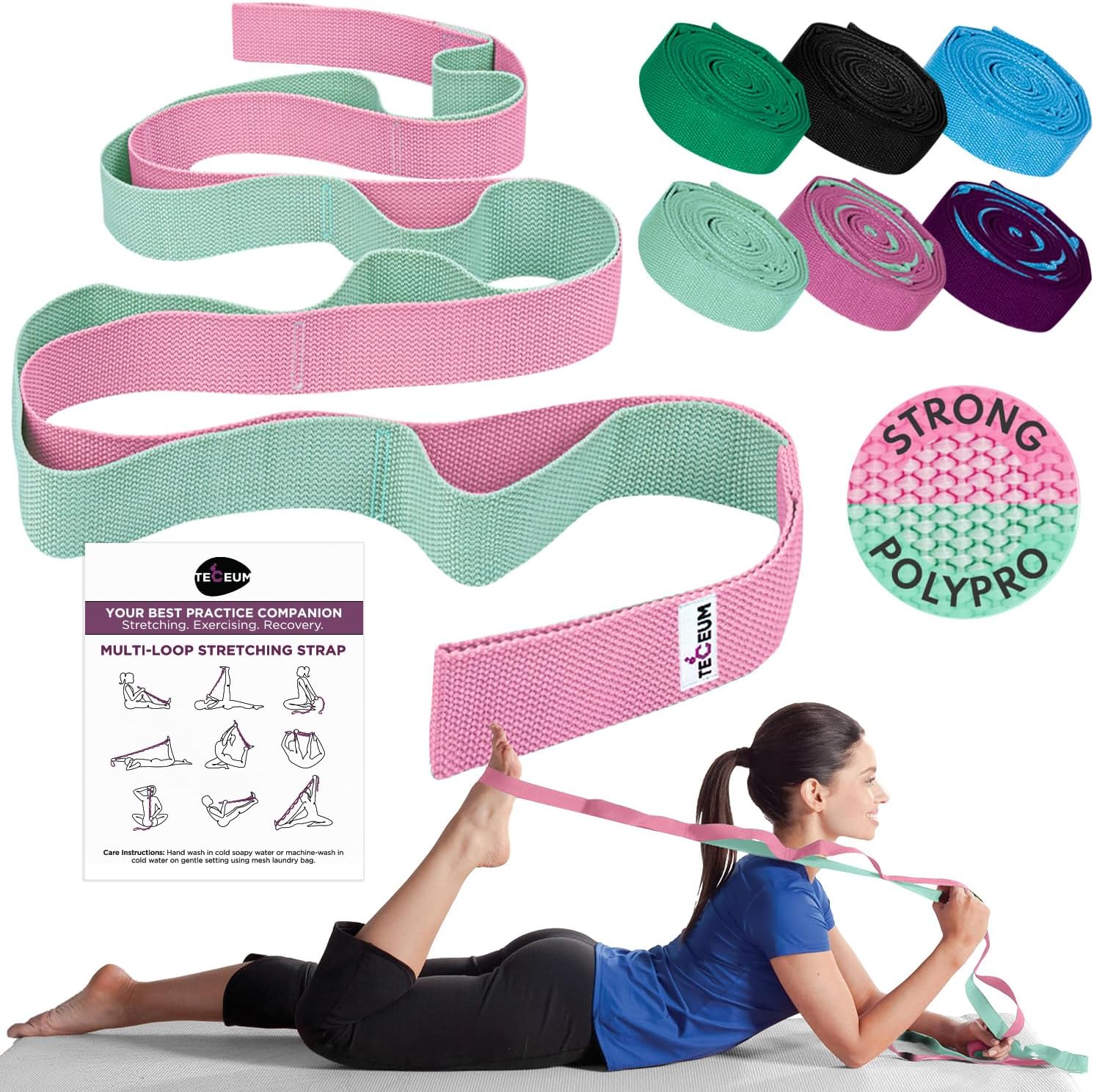 TECEUM 2025 Stretching Strap: 10 Loop Leg Stretch for All Levels