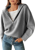 Womens Quarter Zip Pullover Sweater - Ribbed Relaxed Fit