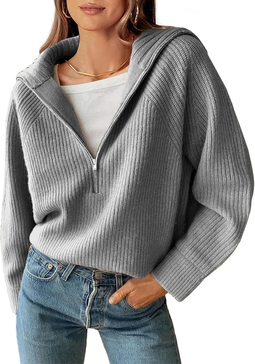 Stylish Womens Quarter Zip Pullover Sweater for Fall 2025