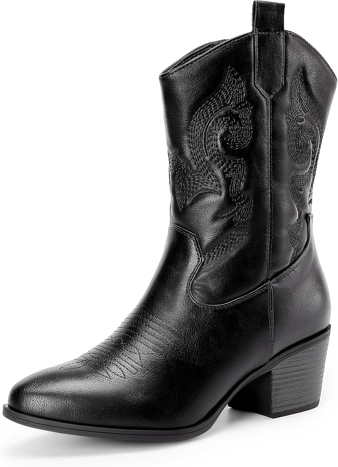 DREAM PAIRS Mid Calf Cowboy Boots with Embroidery for Women