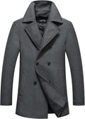 Men's Wool Blend Double Breasted Pea Coat - Classic Notched Collar