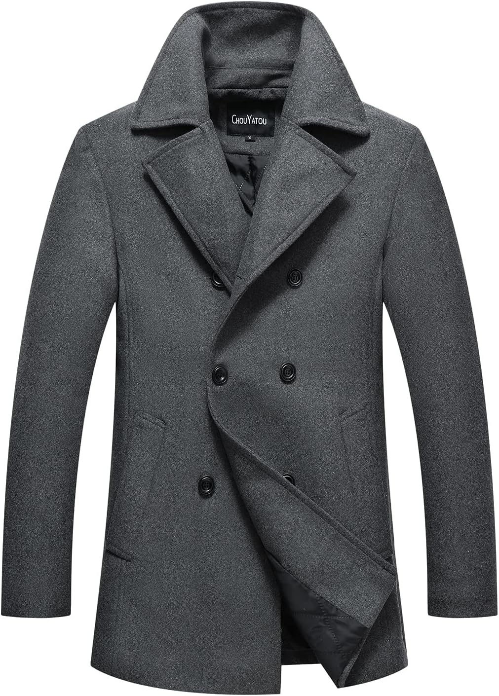 Chouyatou Men's Classic Notched Collar Wool Blend Pea Coat Review