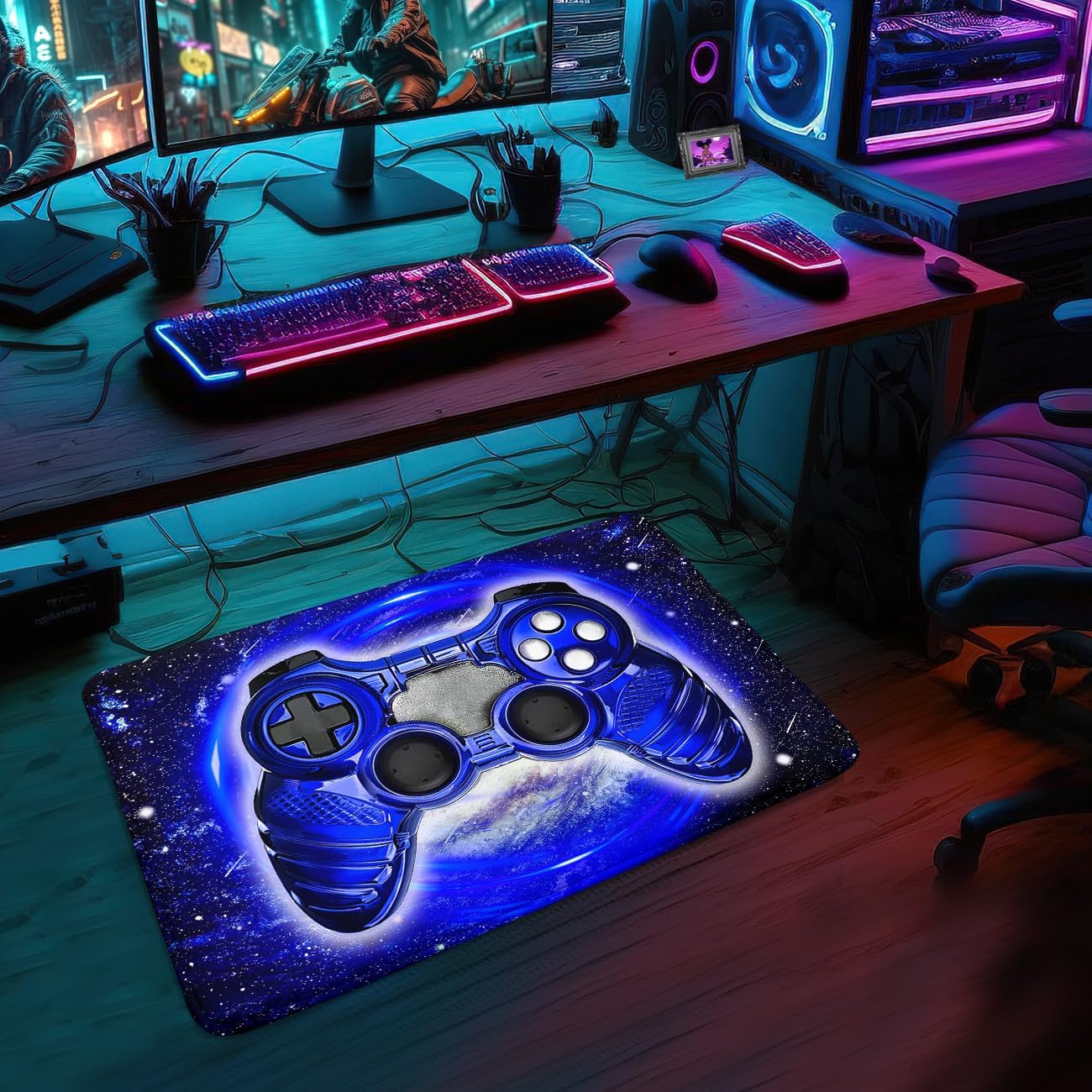 Blue Gamer Rug - Level Up Your Kid's Game Room Decor!
