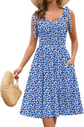 Kranda Women 2025 Ruched Midi Floral Dress - Flowy Sundress