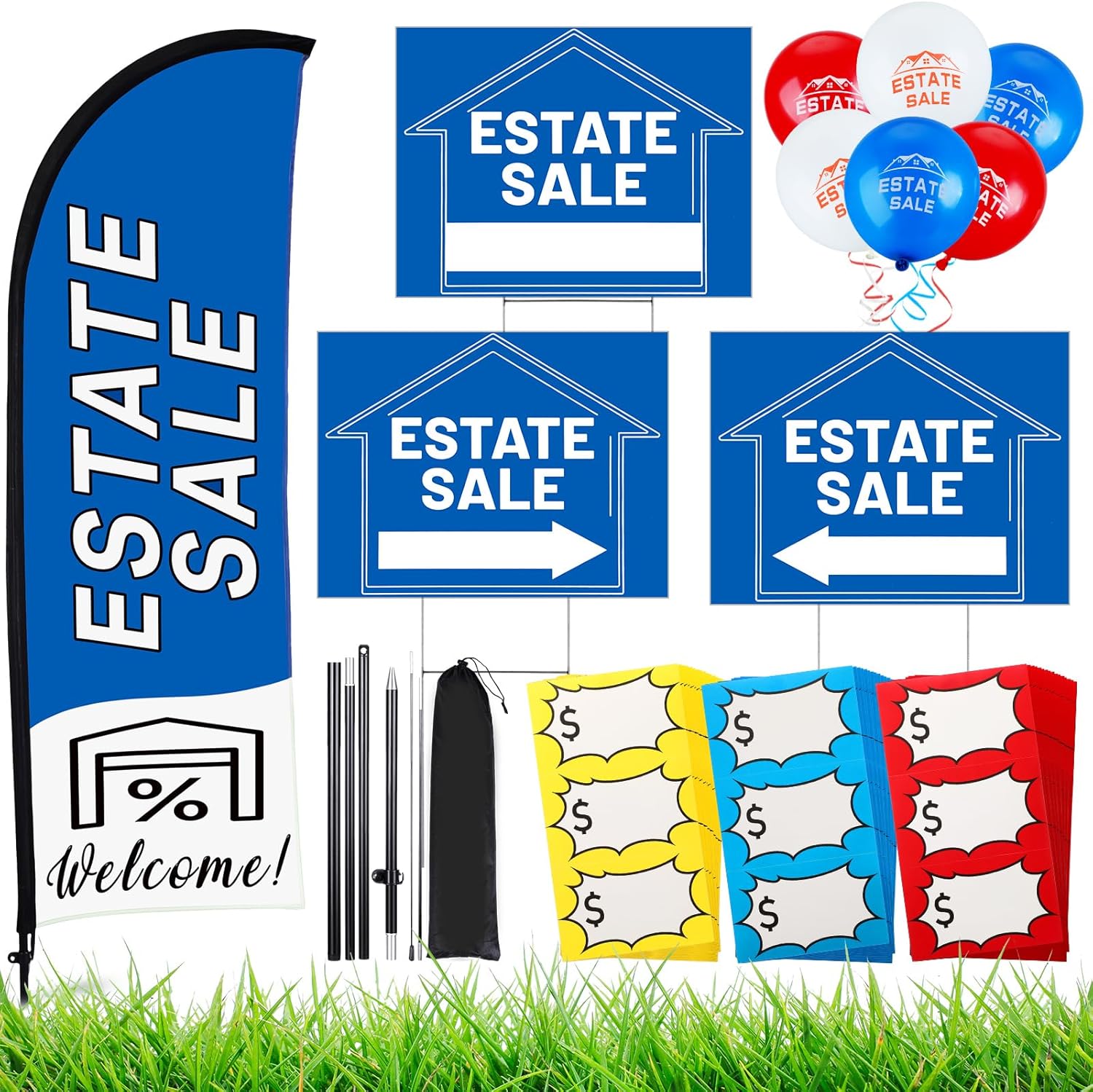 Comprehensive Estate Sale Signs Set with Flag, Balloons, and More