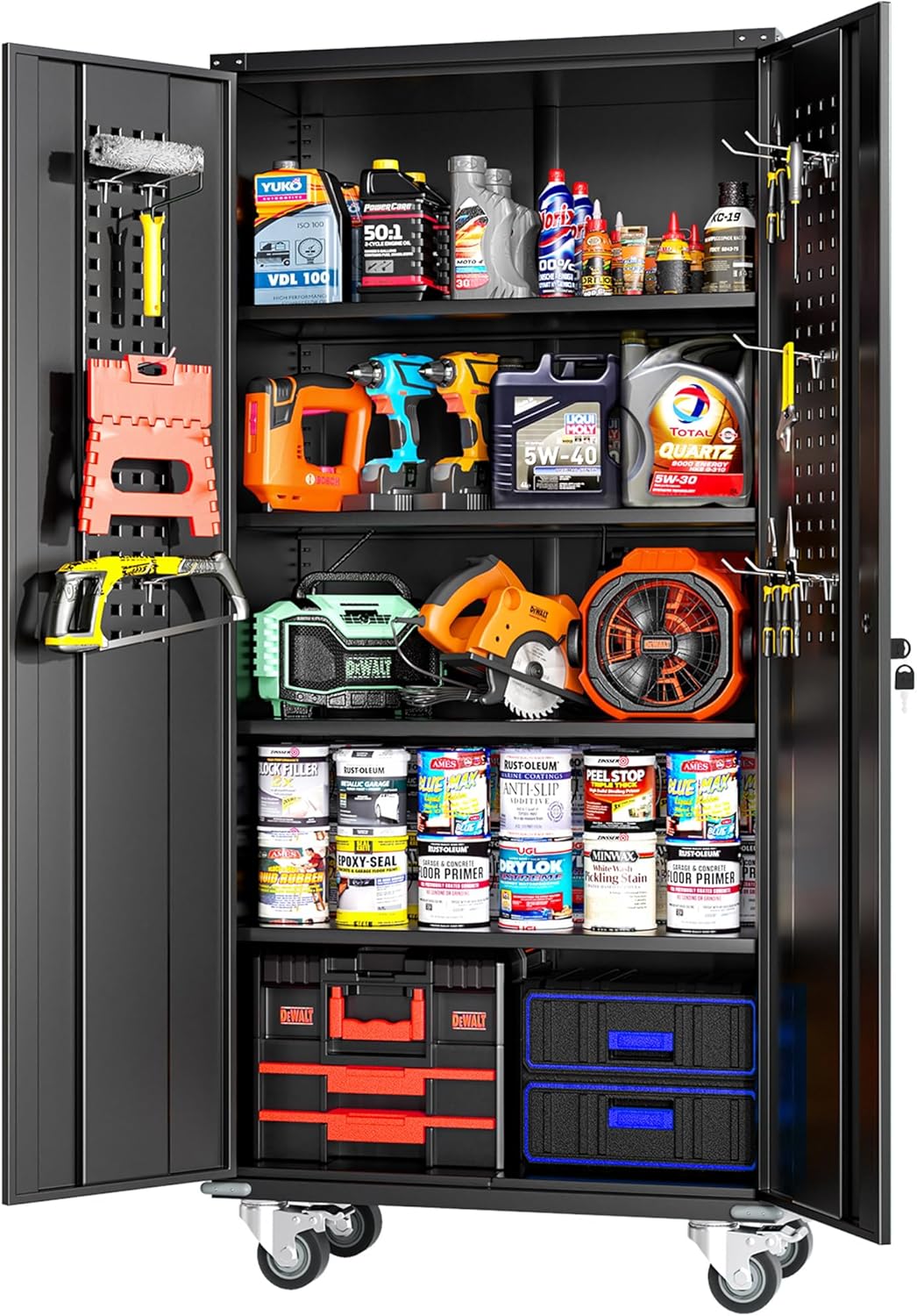 Greenvelly 72in Rolling Metal Garage Storage Cabinet with Wheels