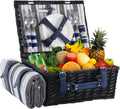 Wicker Picnic Basket for 4 with Insulated Cooler and Blanket - Vintage