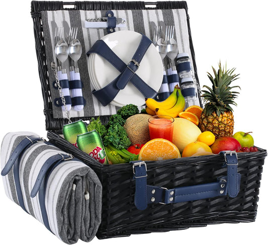 4-Person Wicker Picnic Basket Set: Waterproof Blanket, Insulated Cooler - Ideal Gift