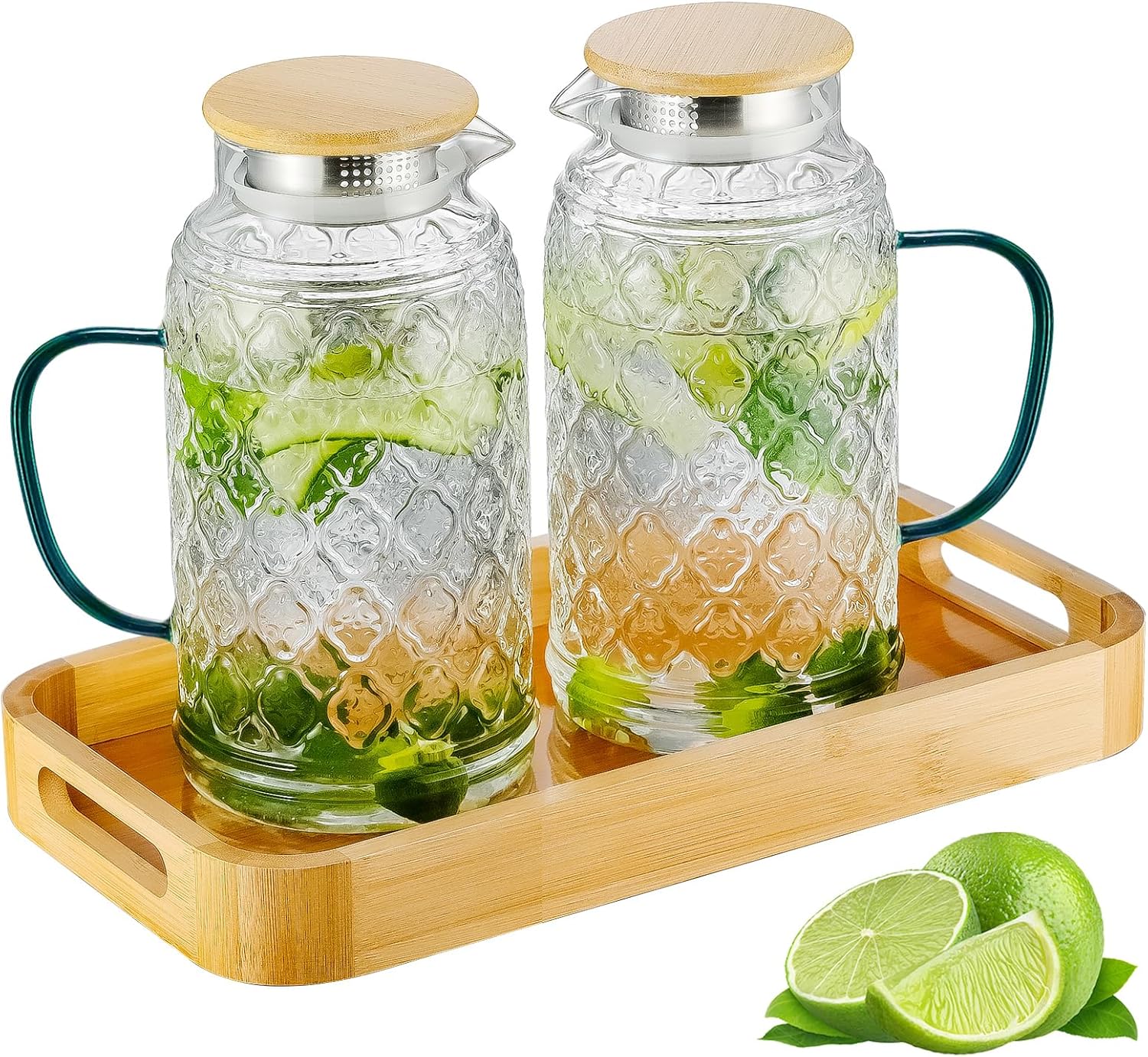 Vintage Water Pitcher with Lid and Serving Tray for Beverages