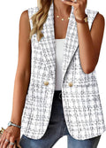 Women's Tweed Sleeveless Vest Blazer - Fully Lined Fall Work Top