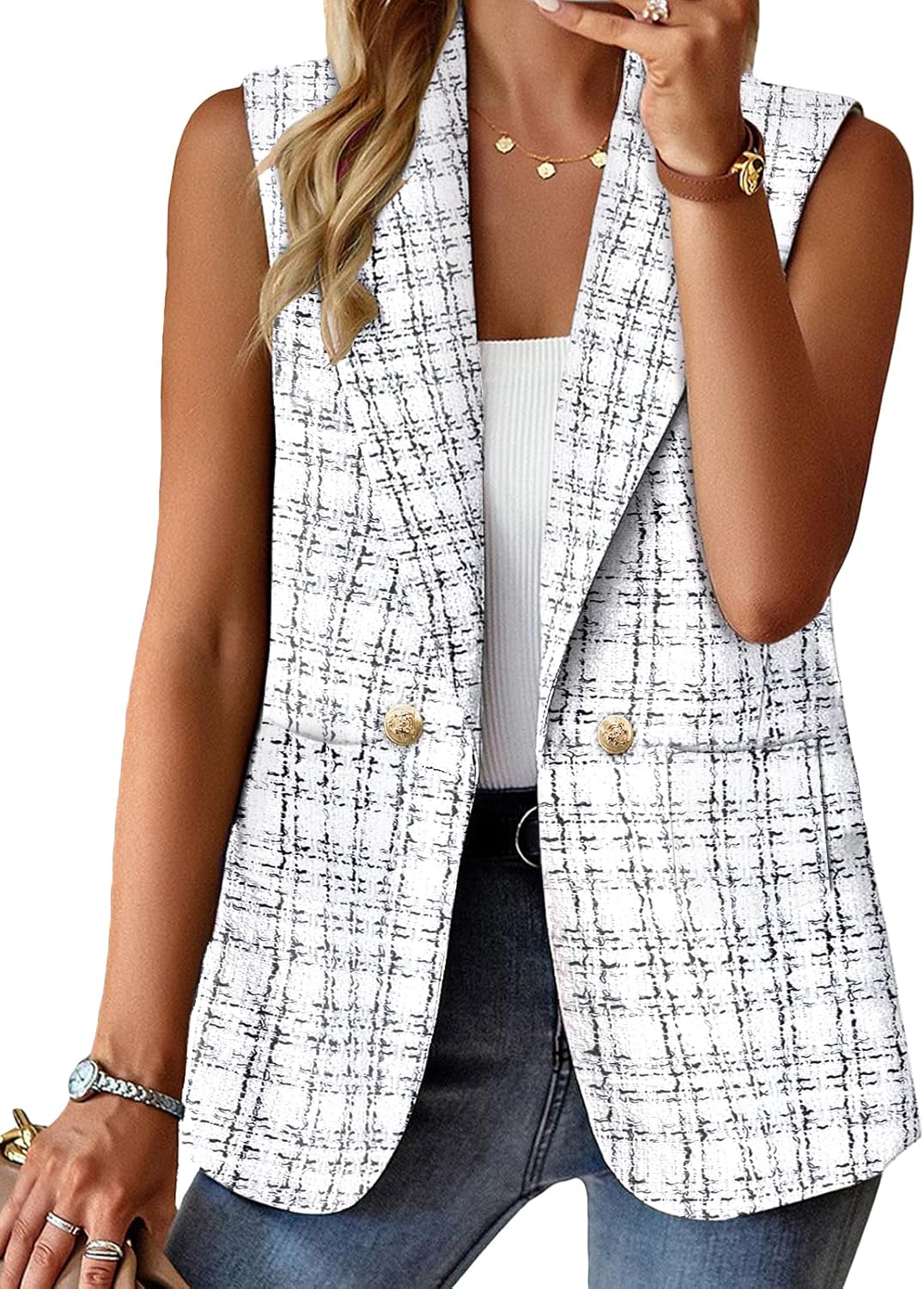 Mina Self Winter Women's Sleeveless Vest Blazer - Stylish Office Wear