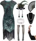 Women's Flapper Dresses 1920s Sequin Fringe Beaded Cocktail Dress is