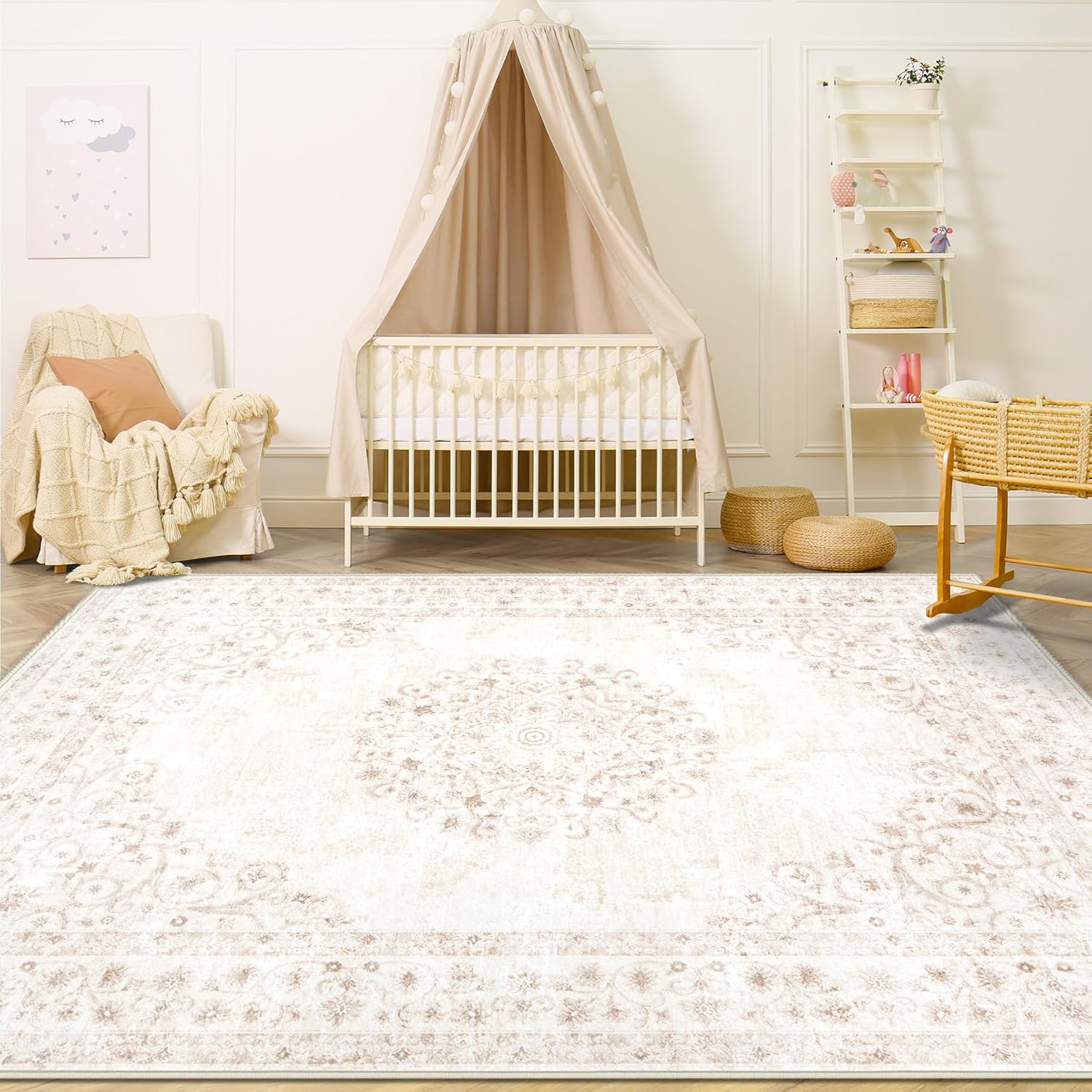 Vintage Area Rug 4x6: Washable Distressed Carpet for Home