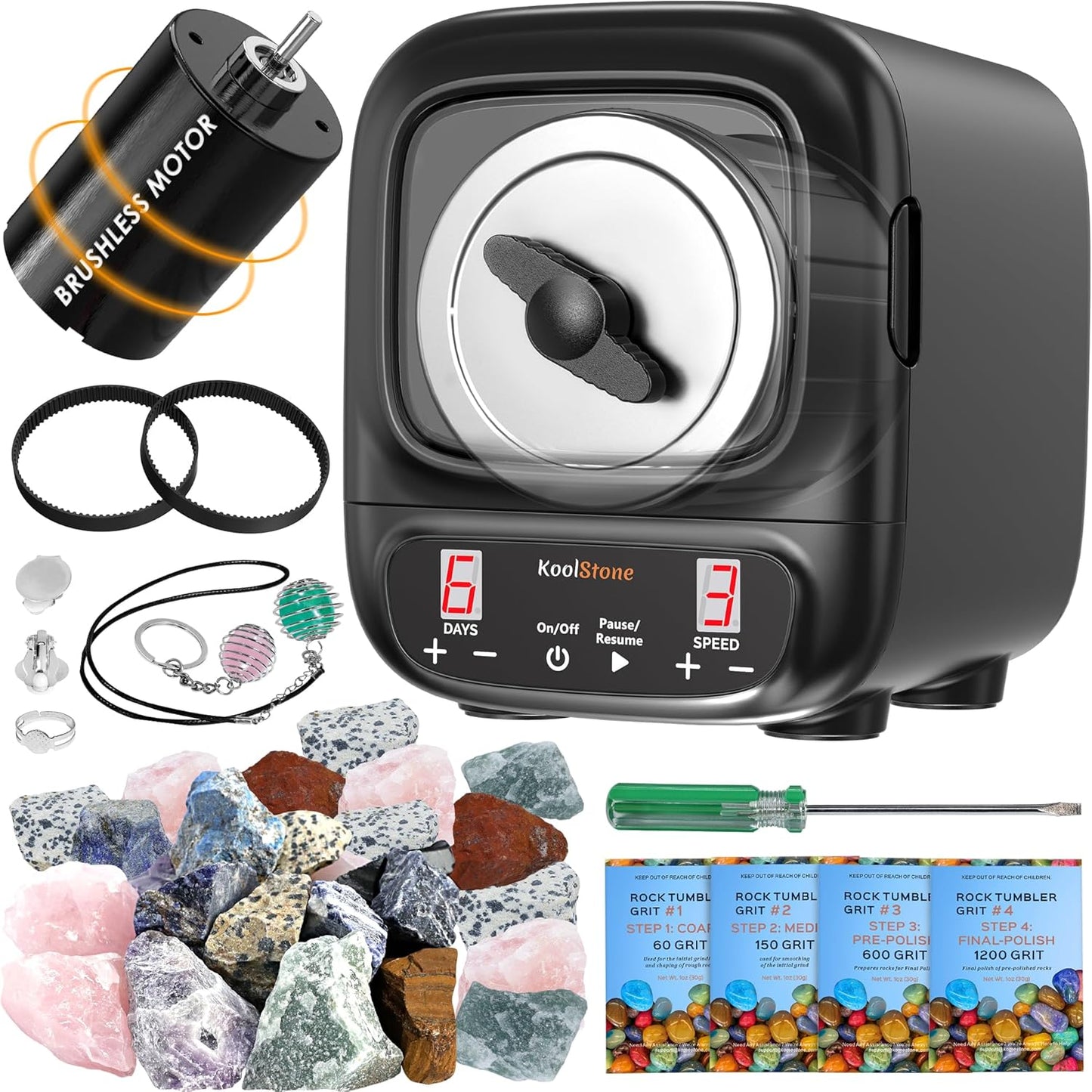 C1 Pro Max Brushless Rock Tumbler Kit for Gemstone Polishing