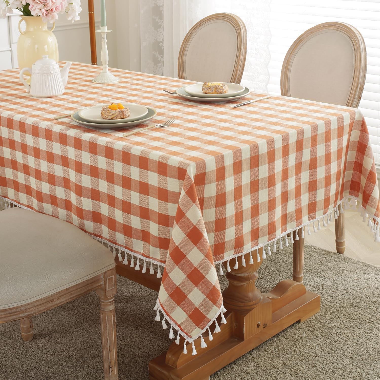 Laolitou Checkered Fall Tablecloth for Rustic Dining Decor