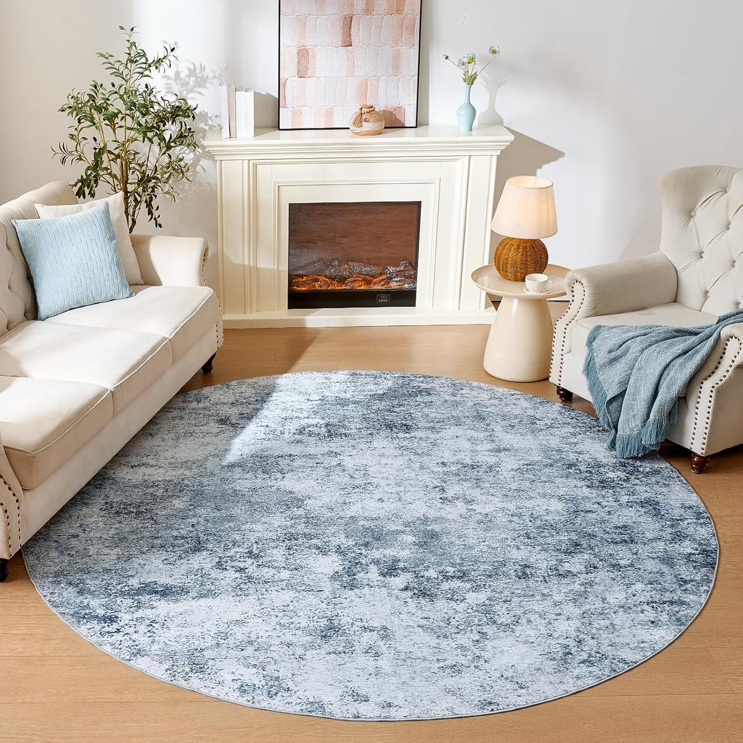 WITSHOCK 8ft Round Area Rug for Living Room and Bedroom