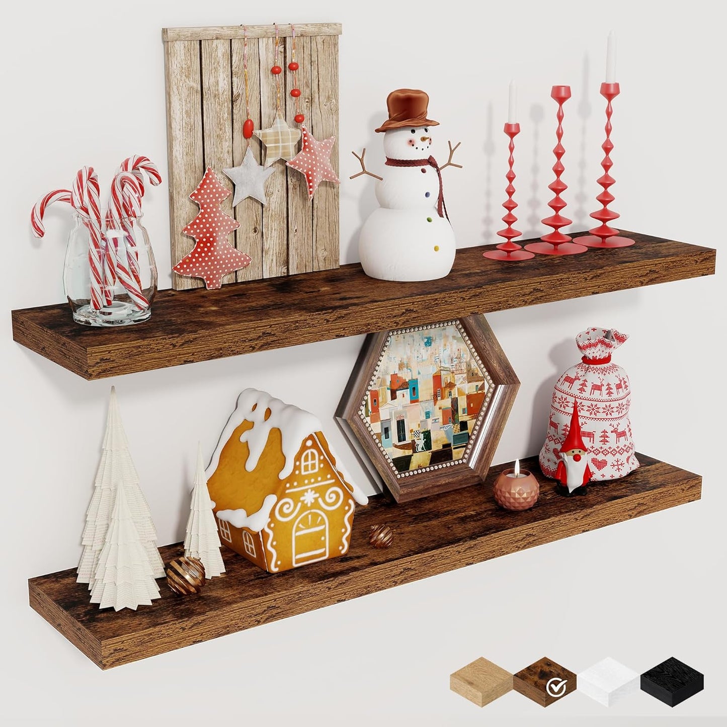 Floating Shelves for Wall - Rustic Wood Deep Wall Mounted Decor