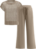Cozy Women's Two Piece Sweater Set with Crochet Design