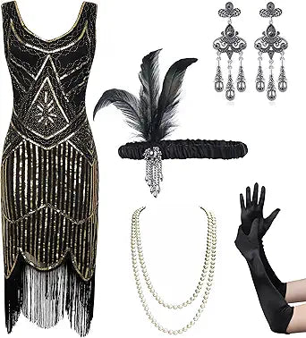 Coucoland Womens 1920s Flapper Sequin Beads Dress for Parties
