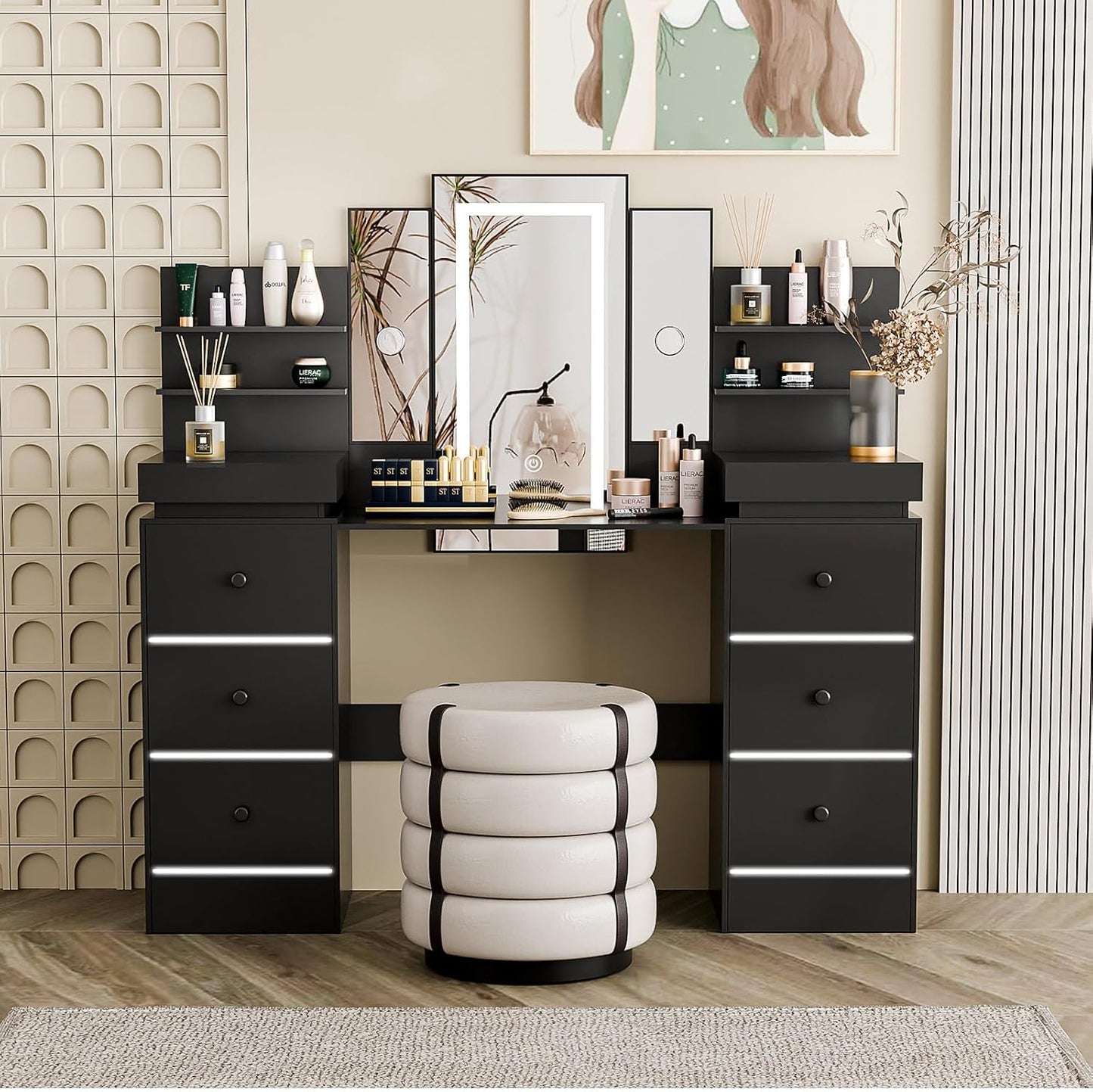 LED Lighted Vanity Desk - 3 Lighting Modes