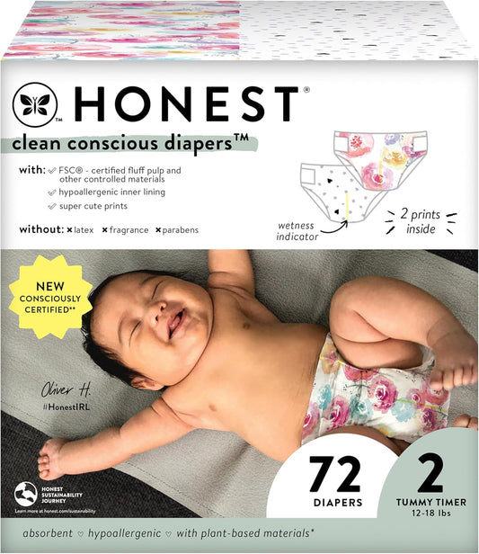 Honest Co. Plant-Based Diapers | Sustainable & Soothing | Young at Heart + Rose Blossom