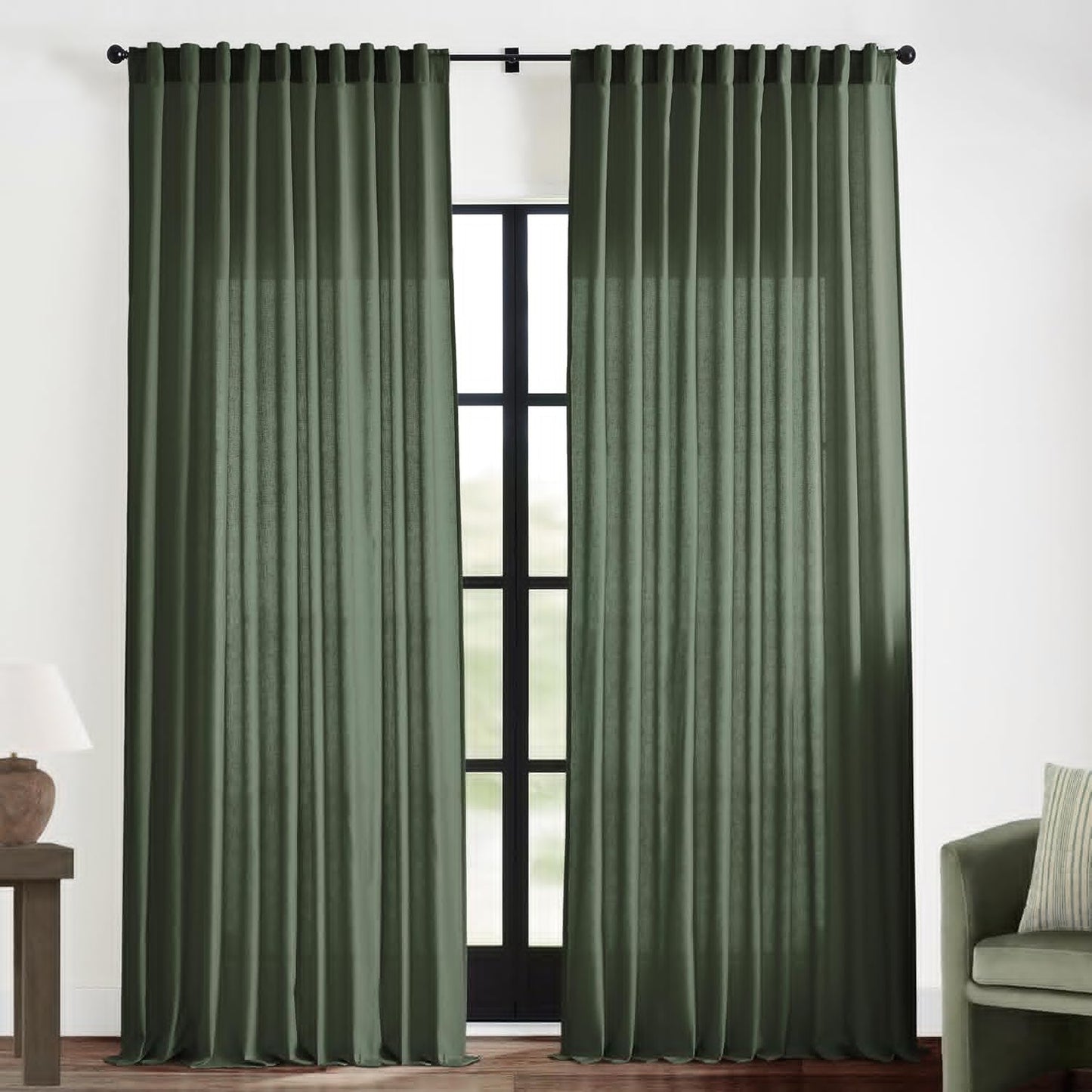 XTMYI 70 Inch Wide Loden Back Tab Hook Belt Linen Cotton Curtains