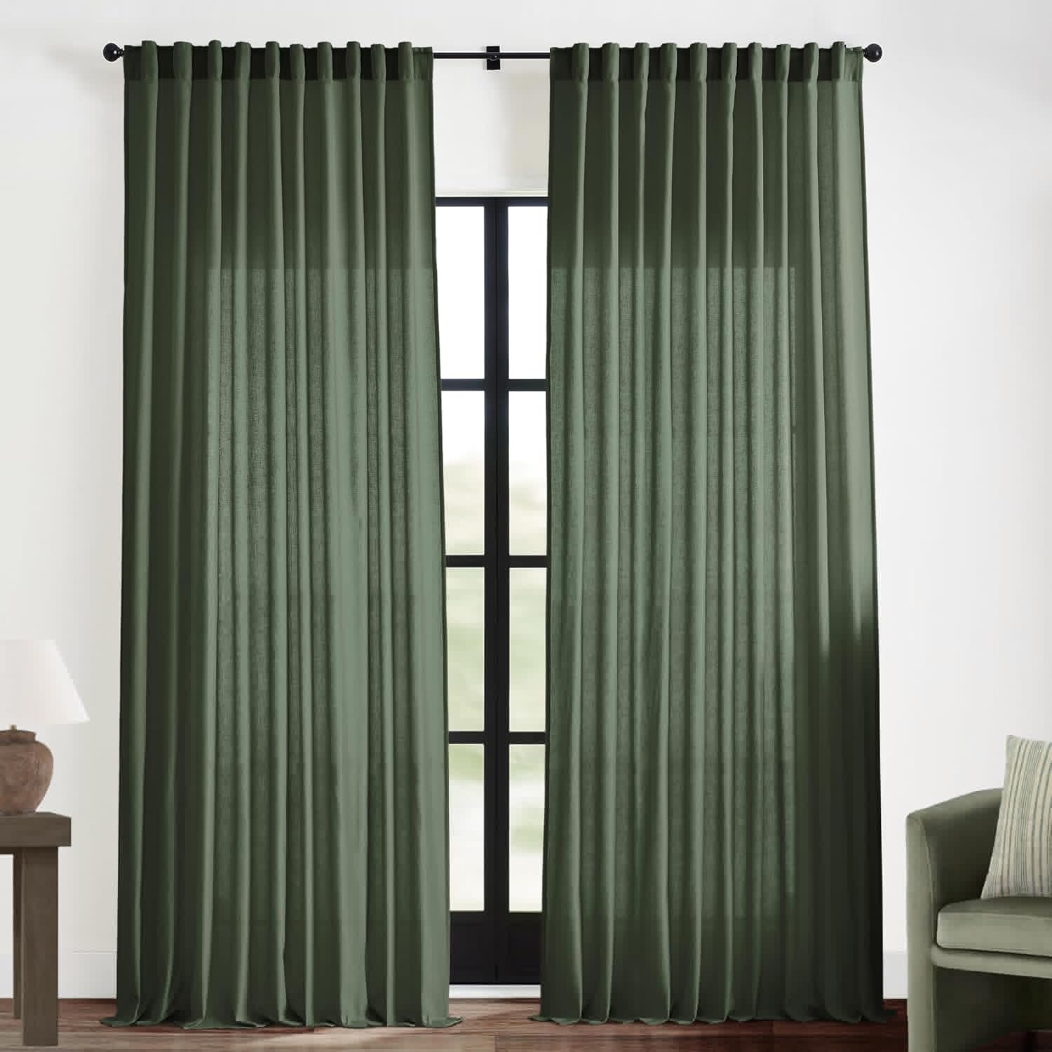 XTMYI 70 Inch Wide Loden Back Tab Hook Belt Linen Cotton Curtains