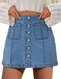 Denim Mini Skirt for Women High Waisted Jean Skort - Stretchy Fit