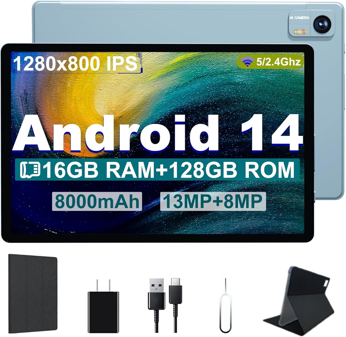 Android 14 Tablet with 10.1 Inch Display and 16GB RAM