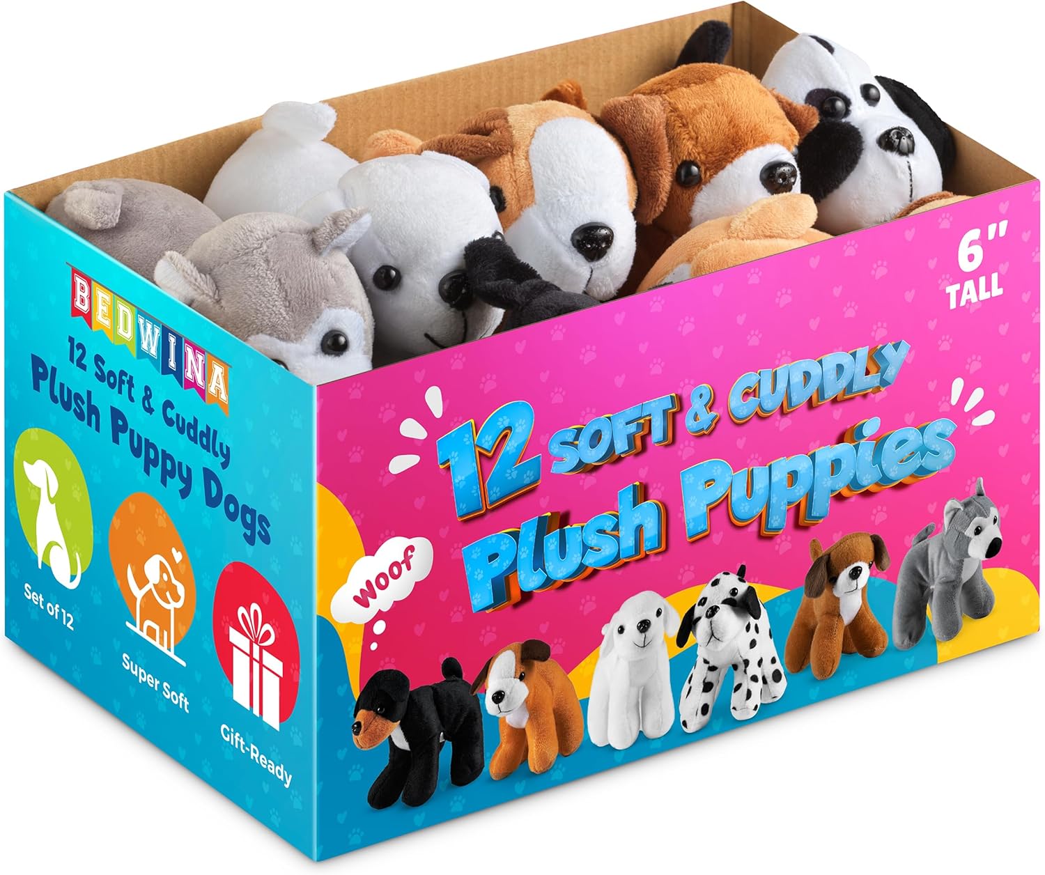 Plush Puppy Dogs - Pack of 12 Cute Stuffed Animals for Kids