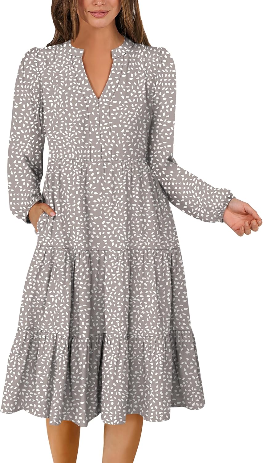 ANRABESS Long Sleeve Midi Dresses for Women - Casual Boho Style