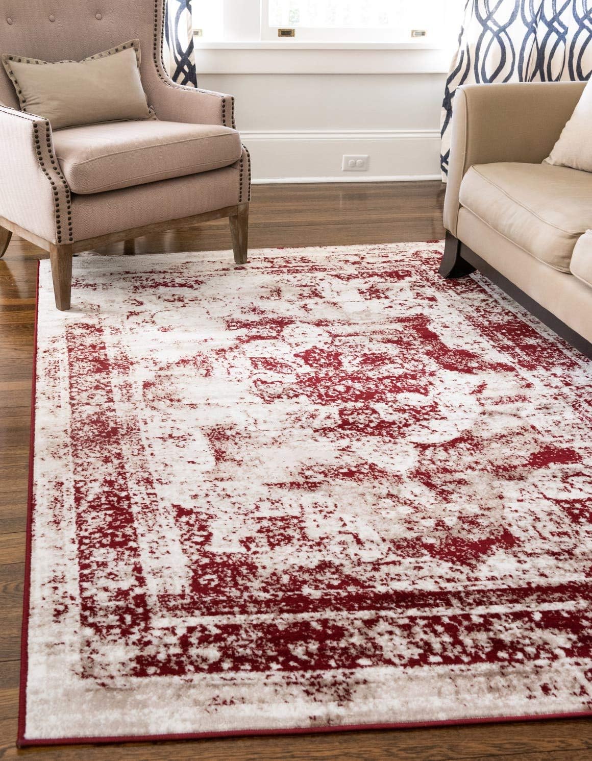 Unique Loom Sofia Collection Area Rug in Burgundy and Ivory