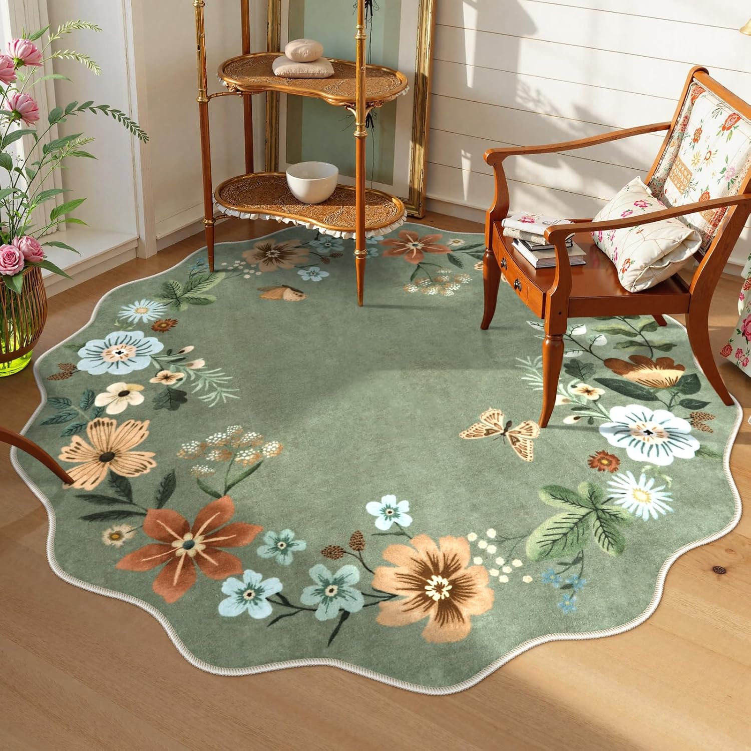 Lahome Floral Washable Round Area Rug for Cozy Living Spaces