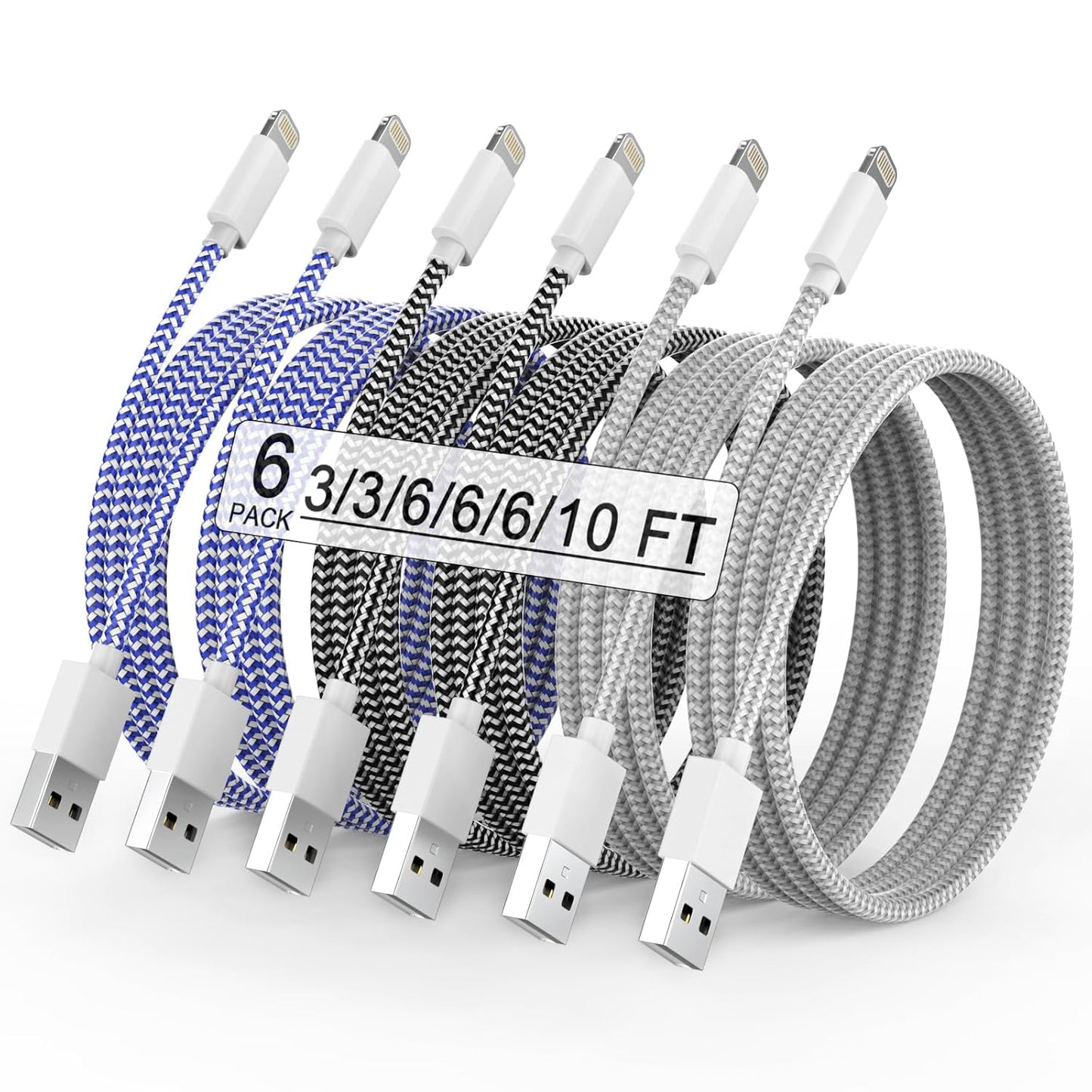 Apple MFi Certified Fast Charging 6-Pack Lightning Cables