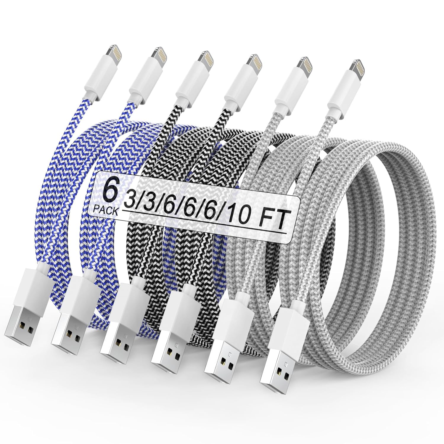 Apple MFi Certified Fast Charging 6-Pack Lightning Cables