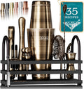 28oz Boston Cocktail Shaker Set - Brass and Black 14-Piece Bar Kit