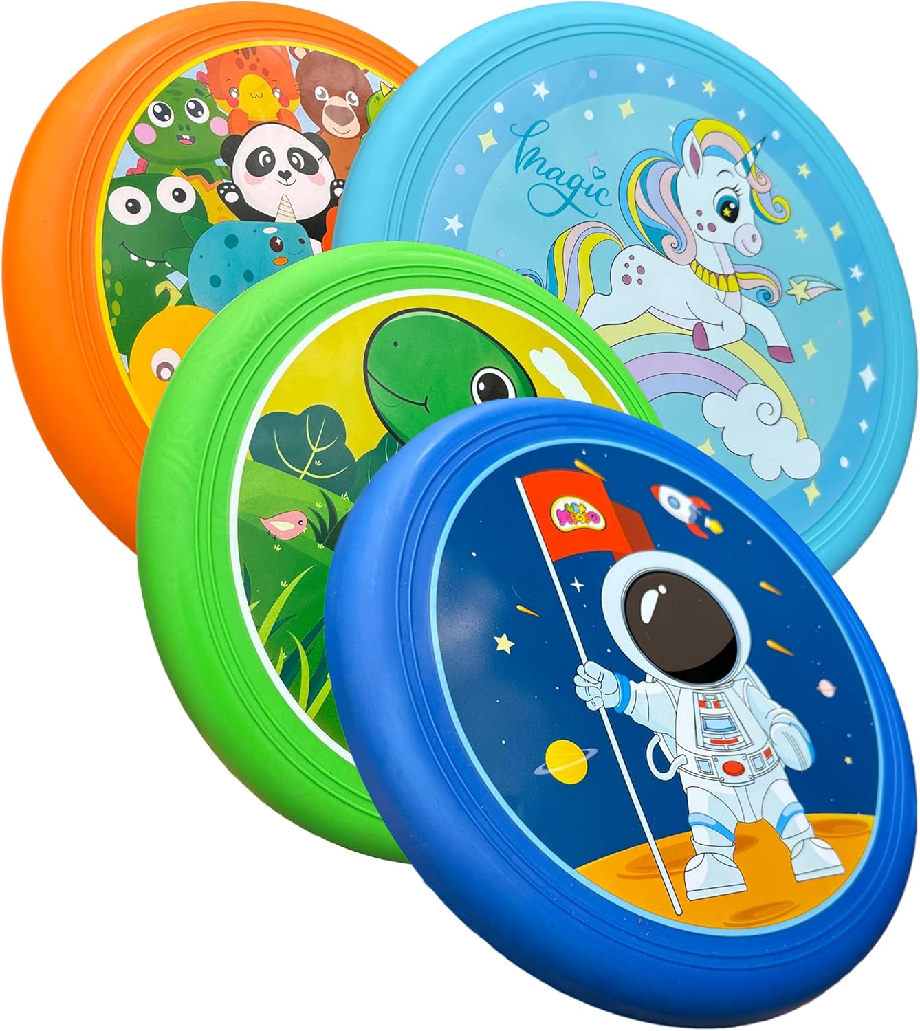 Kids Outdoor Fun: 4-Pack Cartoon Flying Discs - Soft & Lightweight Beach Toys