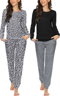 2 Pack Womens Long Sleeve Pajama Set with Jogger Pants - Soft Lounge